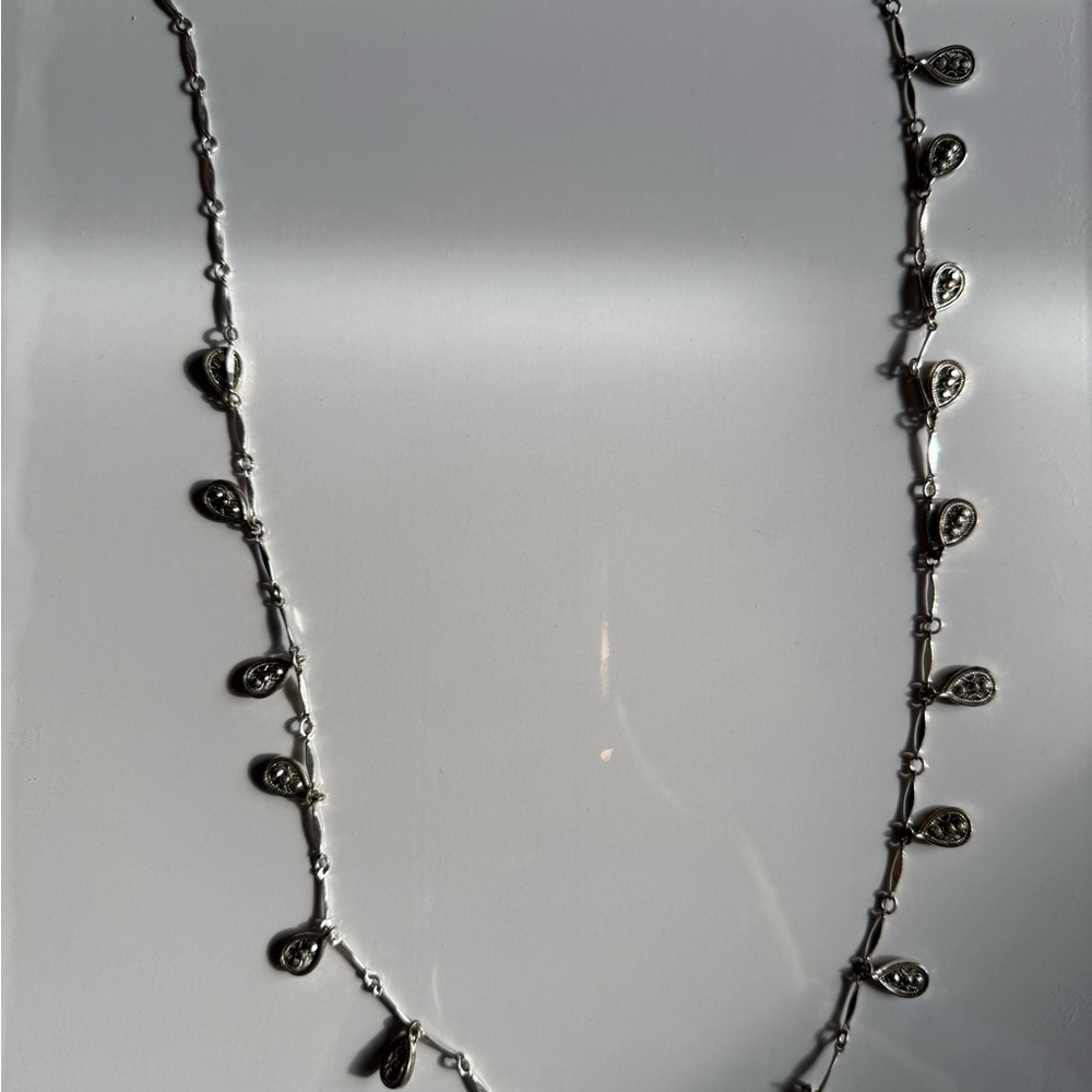 Vintage Crown Trifari Silver Tone Teardrop Fringe Necklace